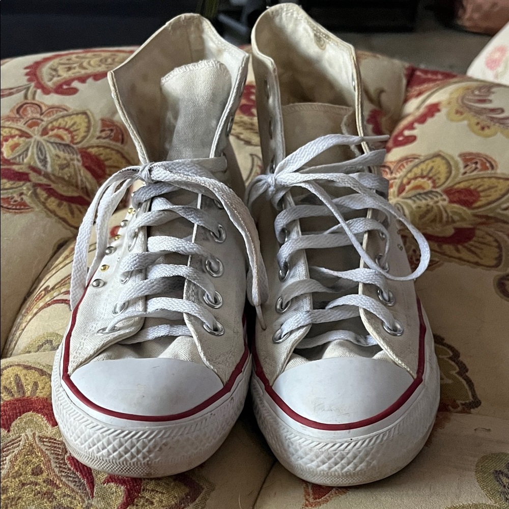 Converse White High-Tops with Gold Accents